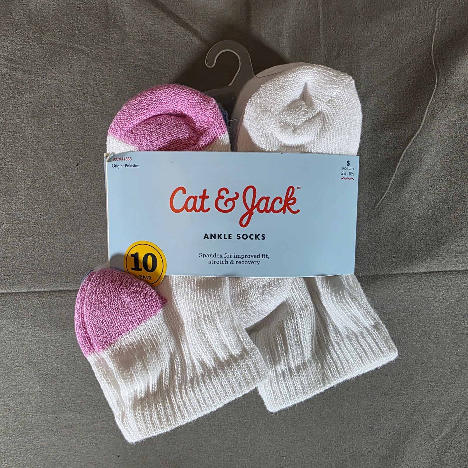 Cat & Jack Girls Ankle Socks 10 Pair Pack White Pink Blue Grey Size S 5.5-8.5